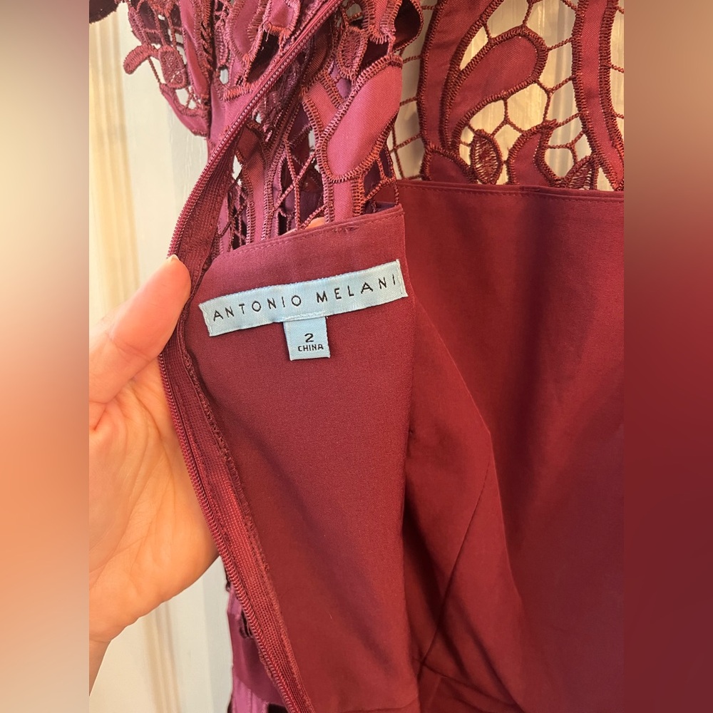 ANTONIO MELANI Macie Lace Burgundy Cap Sleeve Dress - Picture 6 of 6